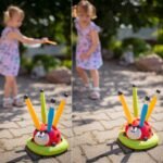 raketų paleidikliu ir žiedų metimu