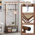Daugiafunkcinė drabužių kabykla su batų suoliuku ir lentyna (Ruda)