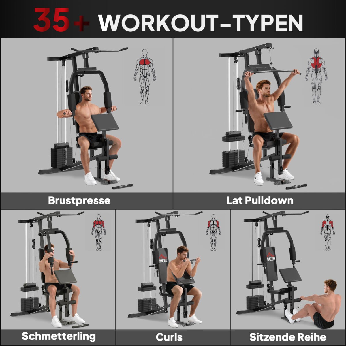 Multifunkcinė jėgos treniruočių stotis su 45 kg svarmenimis – Paveikslėlis 4