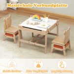 Vaikiškas staliukas su 2 kėdutėmis ir dvipusiu rašomuoju paviršiumi (Natūrali) – Paveikslėlis 2