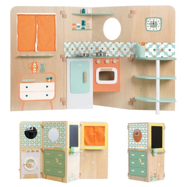 Daugiafunkcis sulankstomas žaidimų namelis su virtuvėle