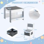 Daugiafunkcis vaikiškas stalo ir kėdžių komplektas su dvipusiais stalviršiais ir lentynomis (Pilka) – Paveikslėlis 2