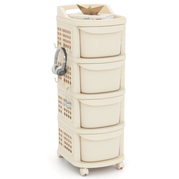 Daugiafunkcis vežimėlis su 4 stalčiais ir perforuota sienele (Balta)