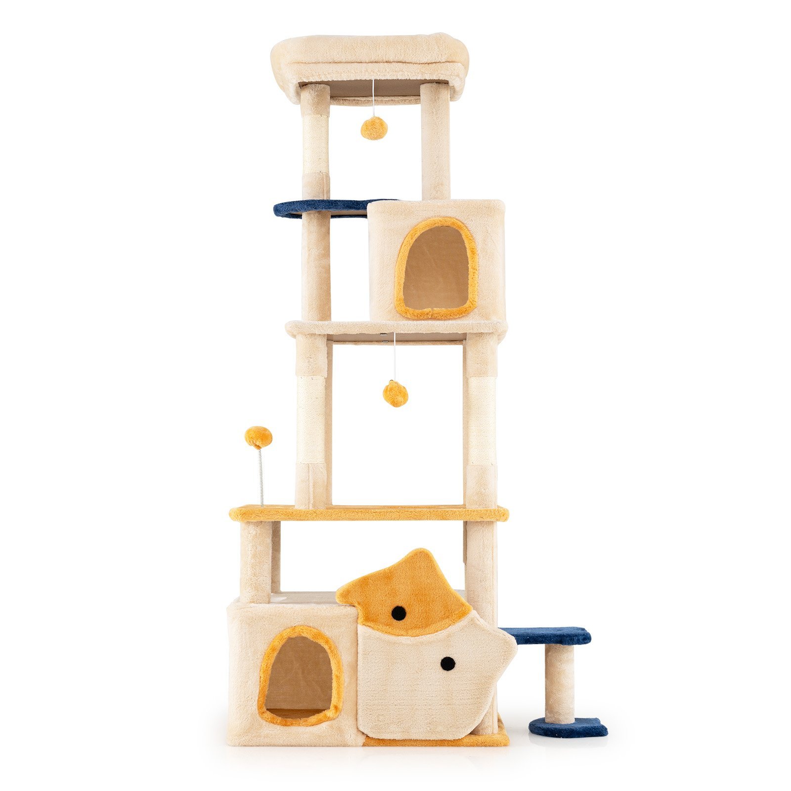 Didelė kačių draskyklė-bokštas su žuvies dizainu ir jaukiais urveliais (Smėlio)