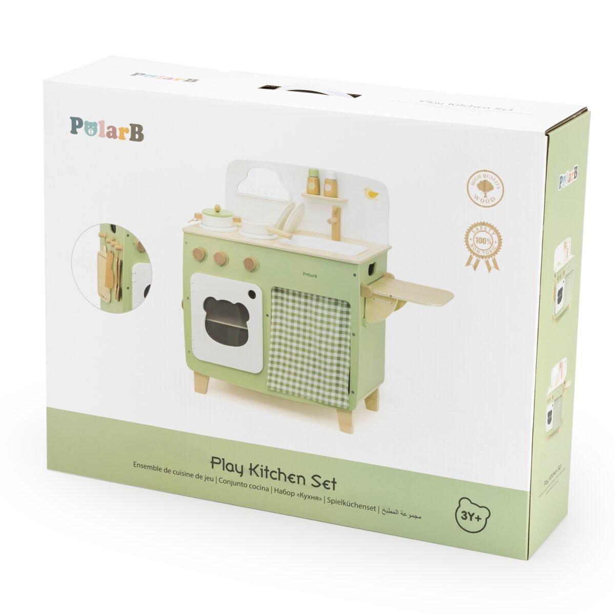 Didelė medinė virtuvėlė su atlenkiamu staliuku ir spintele su užuolaida – Paveikslėlis 15