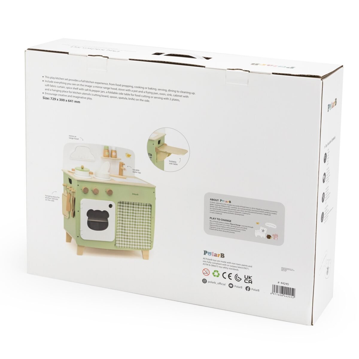 Didelė medinė virtuvėlė su atlenkiamu staliuku ir spintele su užuolaida – Paveikslėlis 16