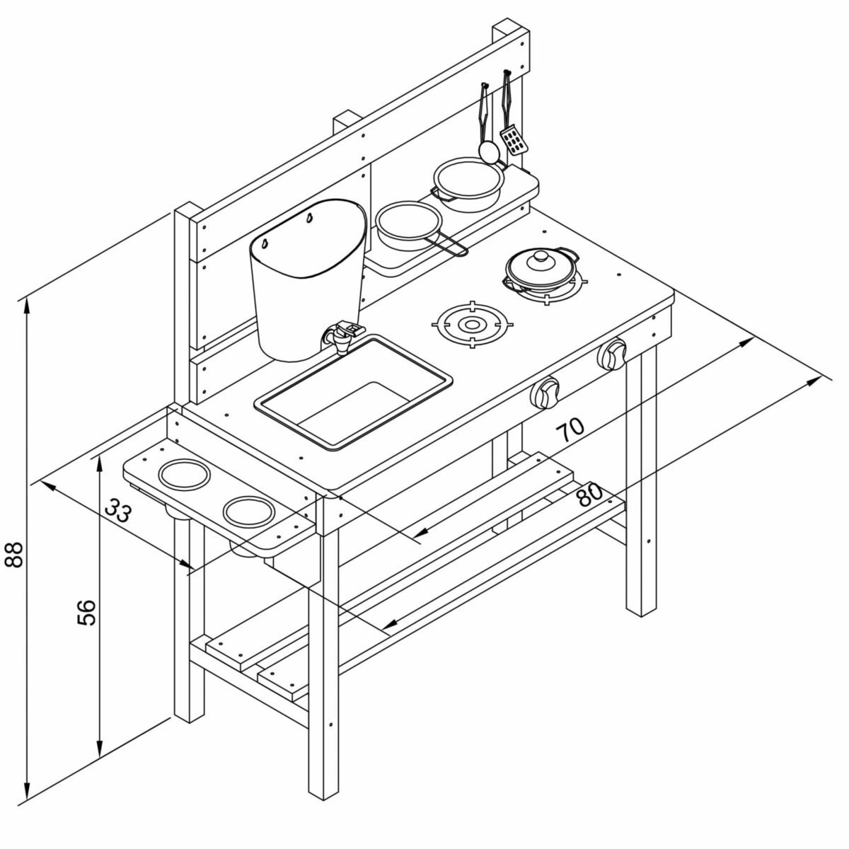 Didelė medinė virtuvėlė su vandens ir smėlio zona – Paveikslėlis 9