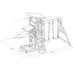 Didelė medinė žaidimų aikštelė su sūpynėmis, čiuožykla, bokšteliu ir smėlio dėže – Paveikslėlis 18