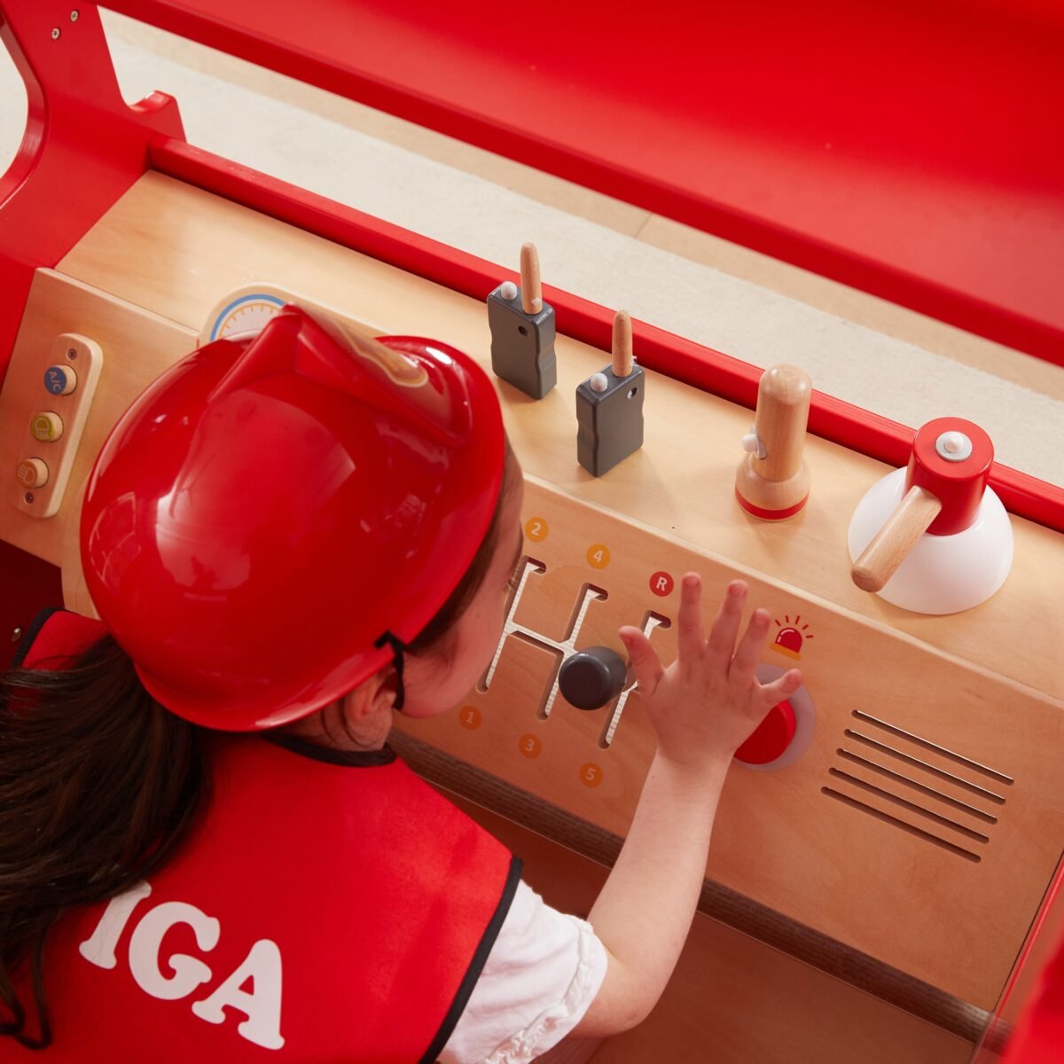 Didelis medinis gaisrinis automobilis – ugniagesių žaidimų centras su priedais – Paveikslėlis 8