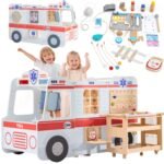 Didelis medinis greitosios pagalbos automobilio rinkinys su 25 priedais