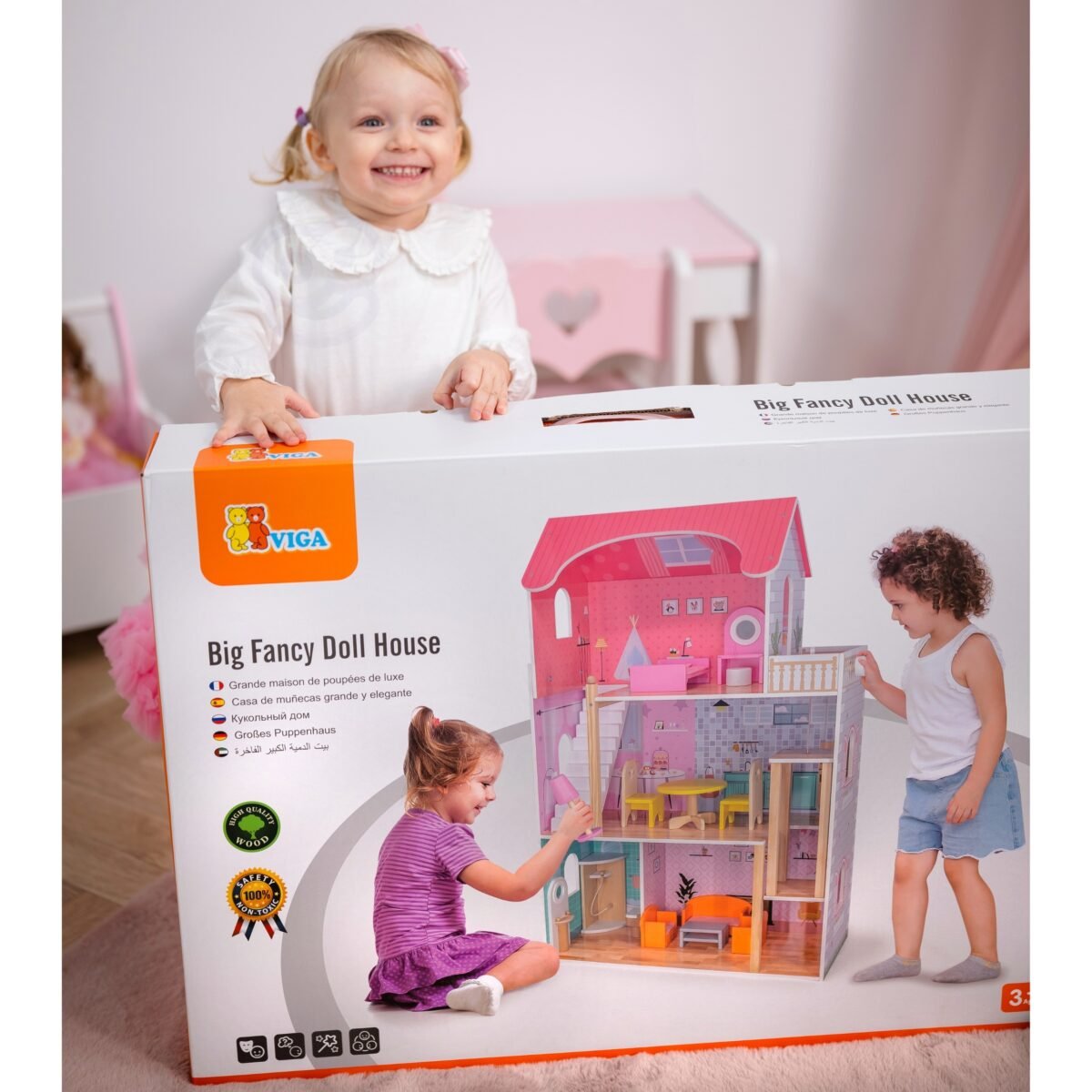 Didelis medinis lėlių namelis su liftu ir baldais – Paveikslėlis 5