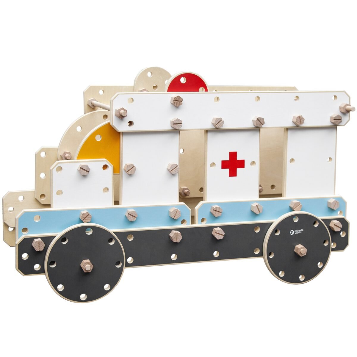 Didelių medinių konstravimo kaladėlių rinkinys transporto priemonėms 124 dalių – Paveikslėlis 2