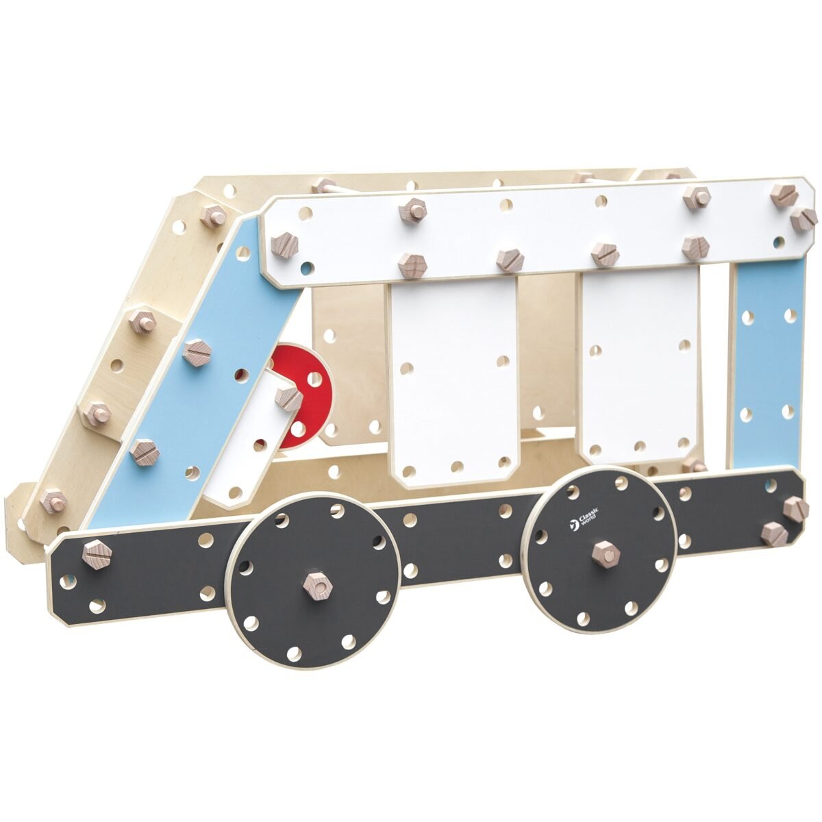 Didelių medinių konstravimo kaladėlių rinkinys transporto priemonėms 124 dalių – Paveikslėlis 4