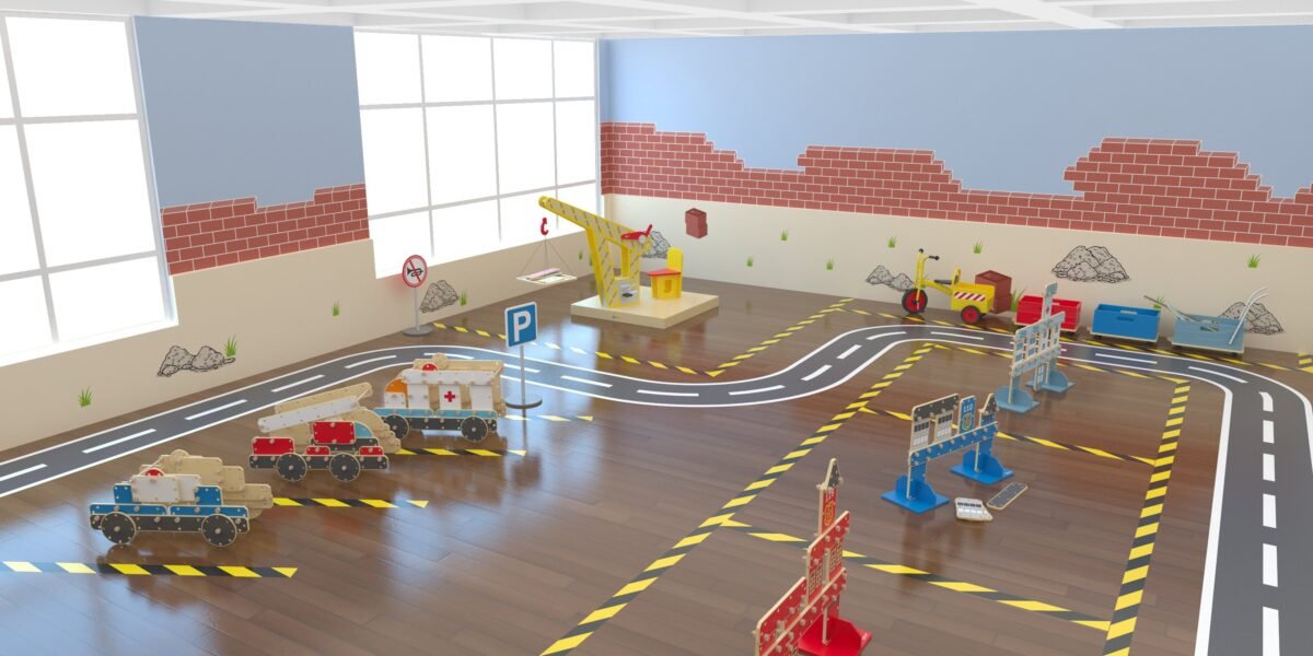 Didelių medinių konstravimo kaladėlių rinkinys transporto priemonėms 124 dalių – Paveikslėlis 6