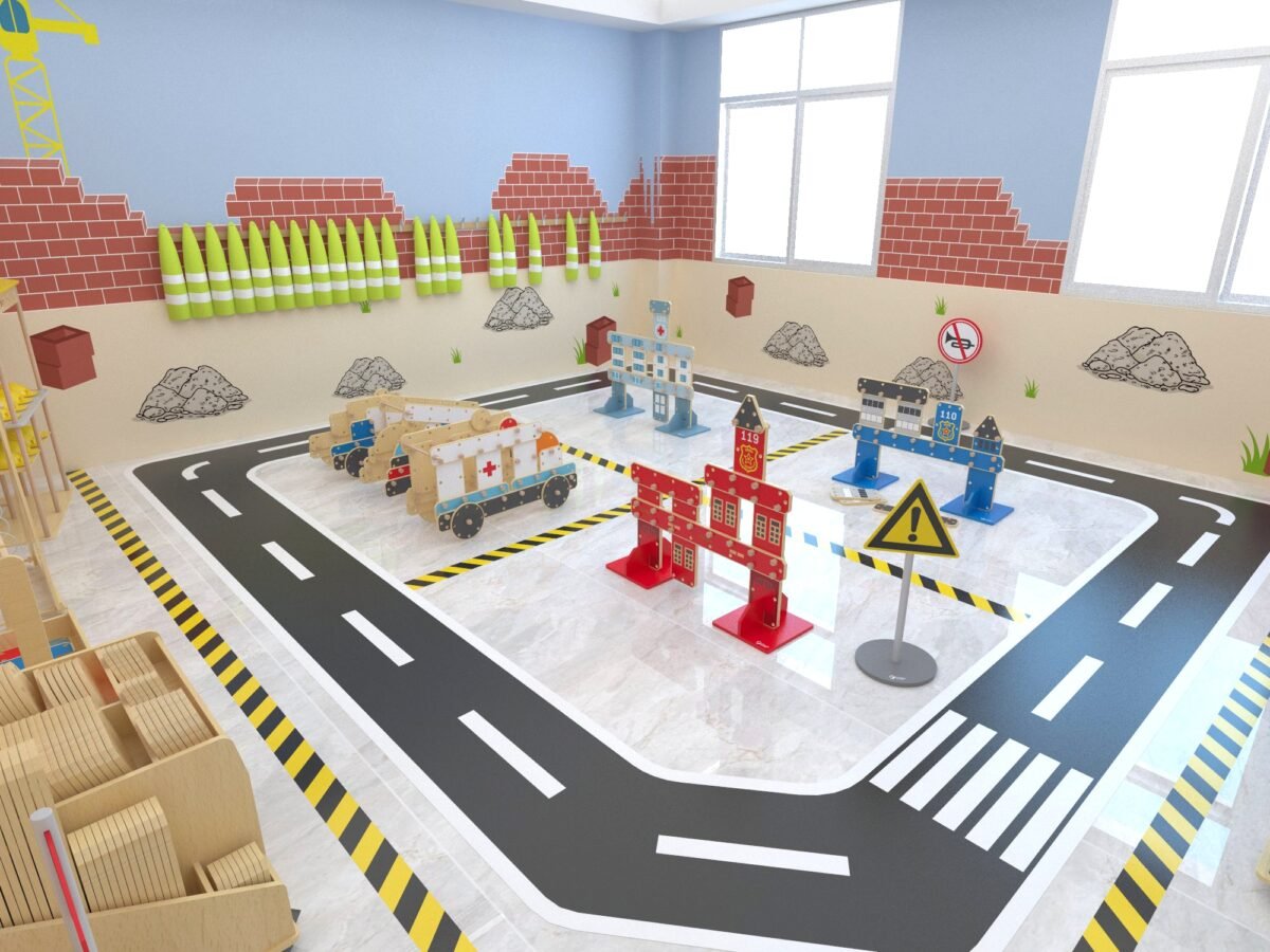 Didelių medinių konstravimo kaladėlių rinkinys transporto priemonėms 124 dalių – Paveikslėlis 9