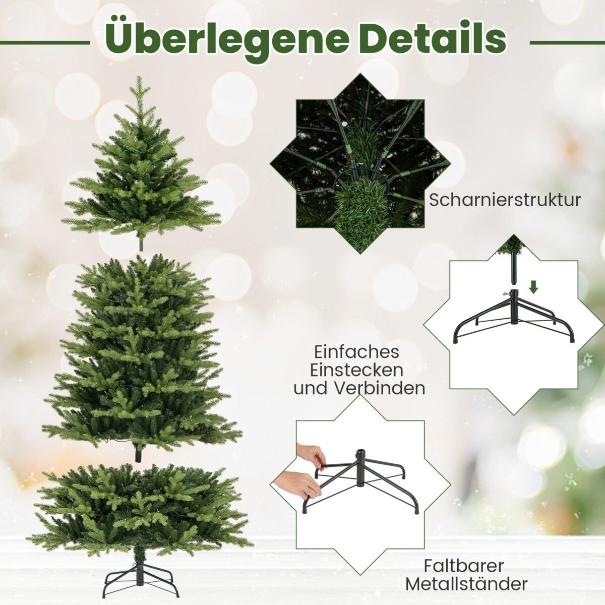 Dirbtinis Kalėdų medis su 1646 šakelių galiukais ir 470 LED lempučių 210 cm aukščio (Žalia) – Paveikslėlis 5
