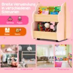 Dviaukštė medinė lentyna su ratukais knygoms ir žaislams (Rožinė) – Paveikslėlis 3