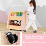 Dviaukštė medinė lentyna su ratukais knygoms ir žaislams (Rožinė) – Paveikslėlis 5