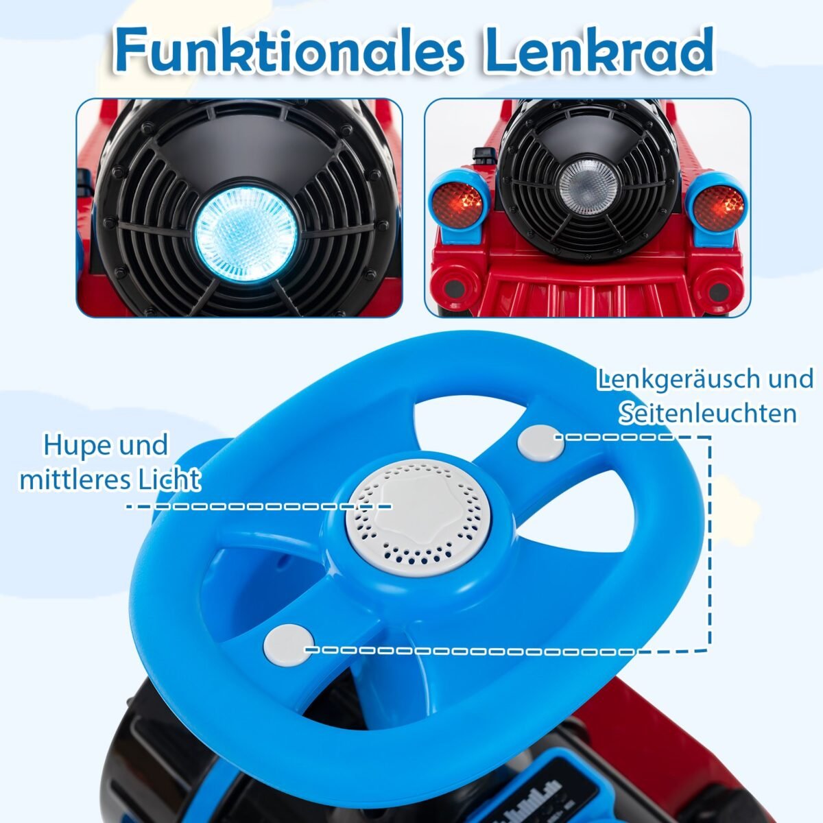 Elektrinis traukinukas vaikams su 3 sėdimomis vietomis ir nuimamomis kėdėmis (Mėlyna) – Paveikslėlis 4