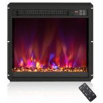 Elektrinis židinio intarpas su nuotoliniu valdymu ir reguliuojamomis liepsnos spalvomis (Juoda)