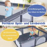 Erdvus kūdikių maniežas su patogiu čiužiniu (Tamsiai pilka) – Paveikslėlis 4