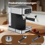 Espresso kavos aparatas su 20 barų slėgiu ir pieno putų plakikliu (Juoda) – Paveikslėlis 2