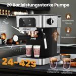 Espresso kavos aparatas su 20 barų slėgiu ir pieno putų plakikliu (Juoda) – Paveikslėlis 4