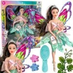 Fėjos lėlė su spalvingais sparnais ir plaukų šepečiu