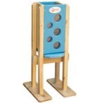 Geltona medinė smėlio pilstyklė vaikams nuo 3 metų