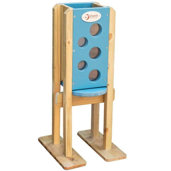 Geltona medinė smėlio pilstyklė vaikams nuo 3 metų