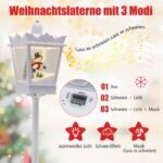 Kalėdinė gatvės žibinto LED dekoracija su sniego efektu ir muzika (Balta)