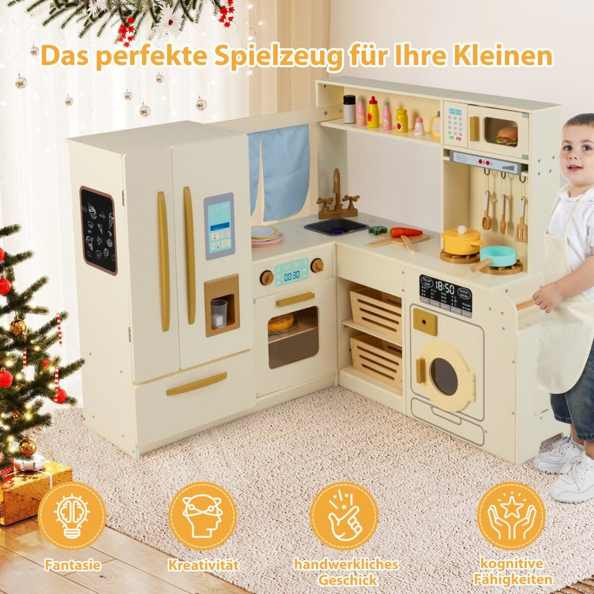 Kampinė žaidimų virtuvėlė su šviesos ir garso efektais (Smėlio spalva)