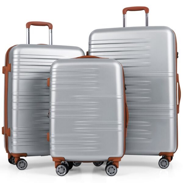 Kieto korpuso 3 dalių lagaminų komplektas su TSA užraktu (Sidabrinė)