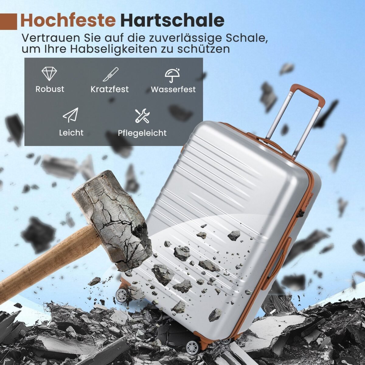 Kieto korpuso 3 dalių lagaminų komplektas su TSA užraktu (Sidabrinė) – Paveikslėlis 3