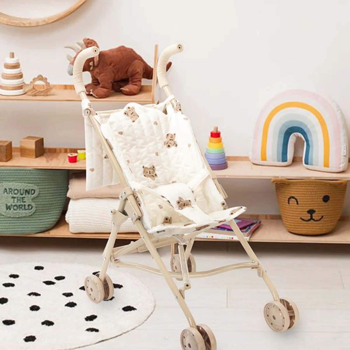 Klasikinis lėlių vežimėlis su meškiukų raštais – Paveikslėlis 9