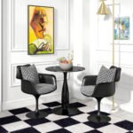 Kompaktiškas apvalus valgomojo stalas su dirbtinio marmuro paviršiumi ir plieniniu rėmu – Paveikslėlis 6