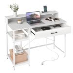 Kompiuterio stalas su integruota įkrovimo stotele ir universaliomis saugyklomis (Balta)