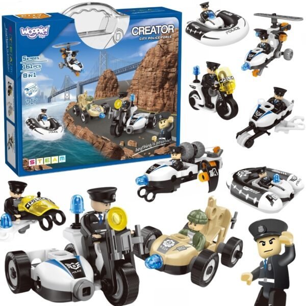 Konstravimo kaladėlės 8 skirtingoms policijos transporto priemonėms