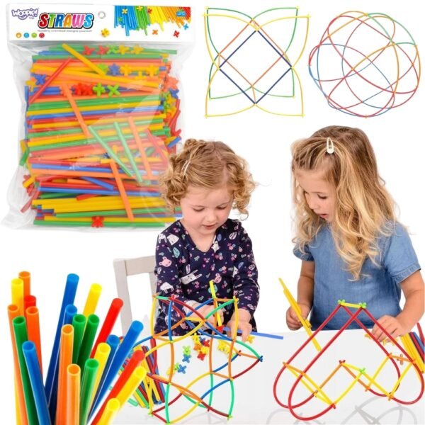 Konstravimo šiaudelių rinkinys su jungtimis