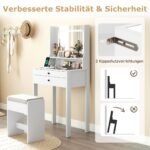 Kosmetinis staliukas su LED veidrodžiu paminkštintu pufu ir integruotais lizdais (Balta) – Paveikslėlis 5