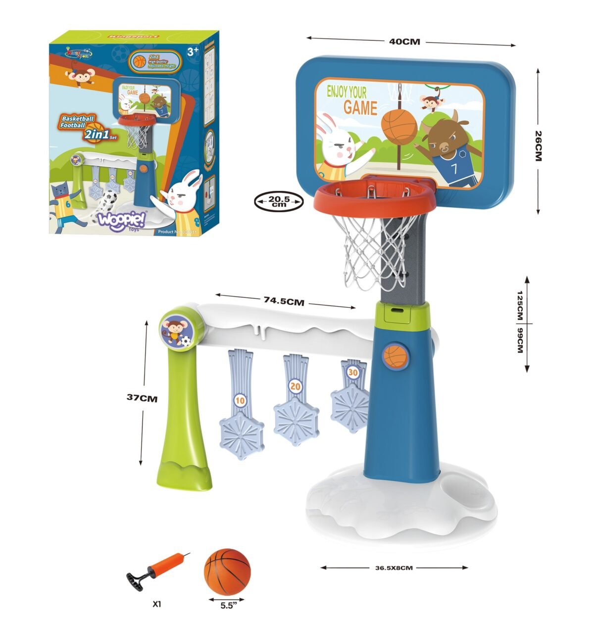 Krepšinio ir futbolo 2in1 rinkinys su kamuoliu ir pompa – Paveikslėlis 3
