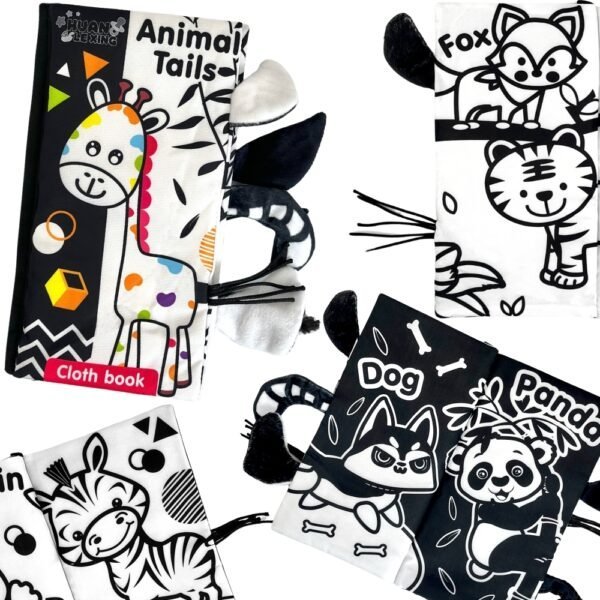 Kūdikių lavinamoji kontrastinė knygelė su šlamančiais puslapiais ir uodegėlėmis