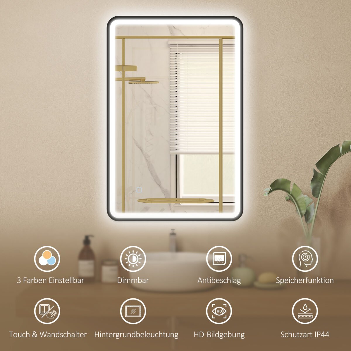 LED vonios veidrodis su reguliuojama šviesa ir apsauga nuo rasojimo – Paveikslėlis 4