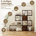 Laiptuota medinė 5 pakopų knygų lentyna (Ruda) – Paveikslėlis 3