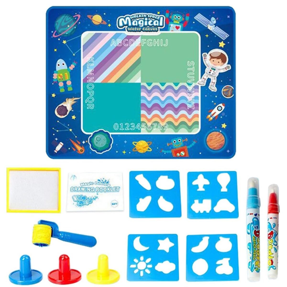 Lavinamasis vandeninis piešimo kilimėlis kosmoso tema, mėlynas, 100x80 cm – Paveikslėlis 5