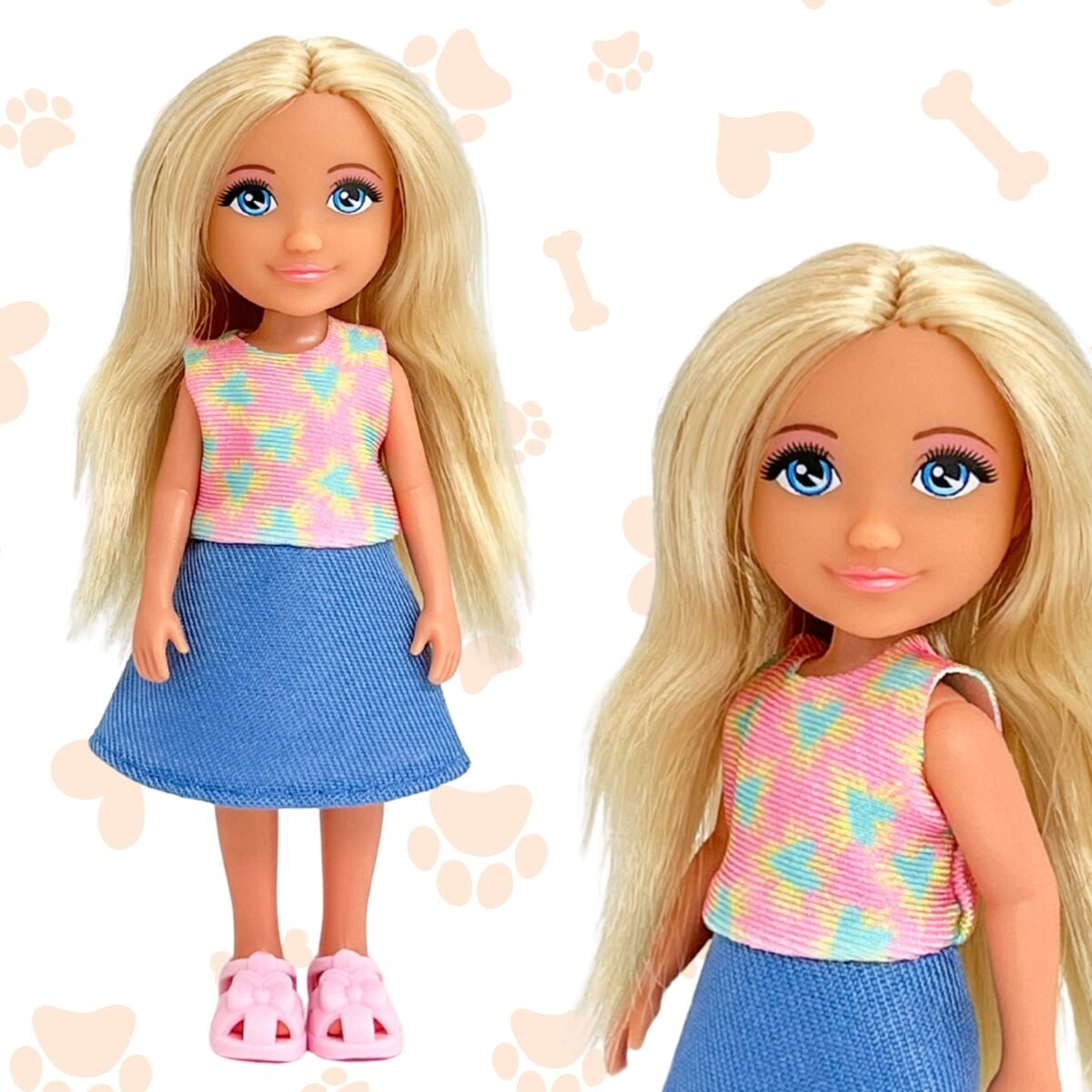 Lėlė su trimis šuniukais krepšyje ir priežiūros priedais – Paveikslėlis 5