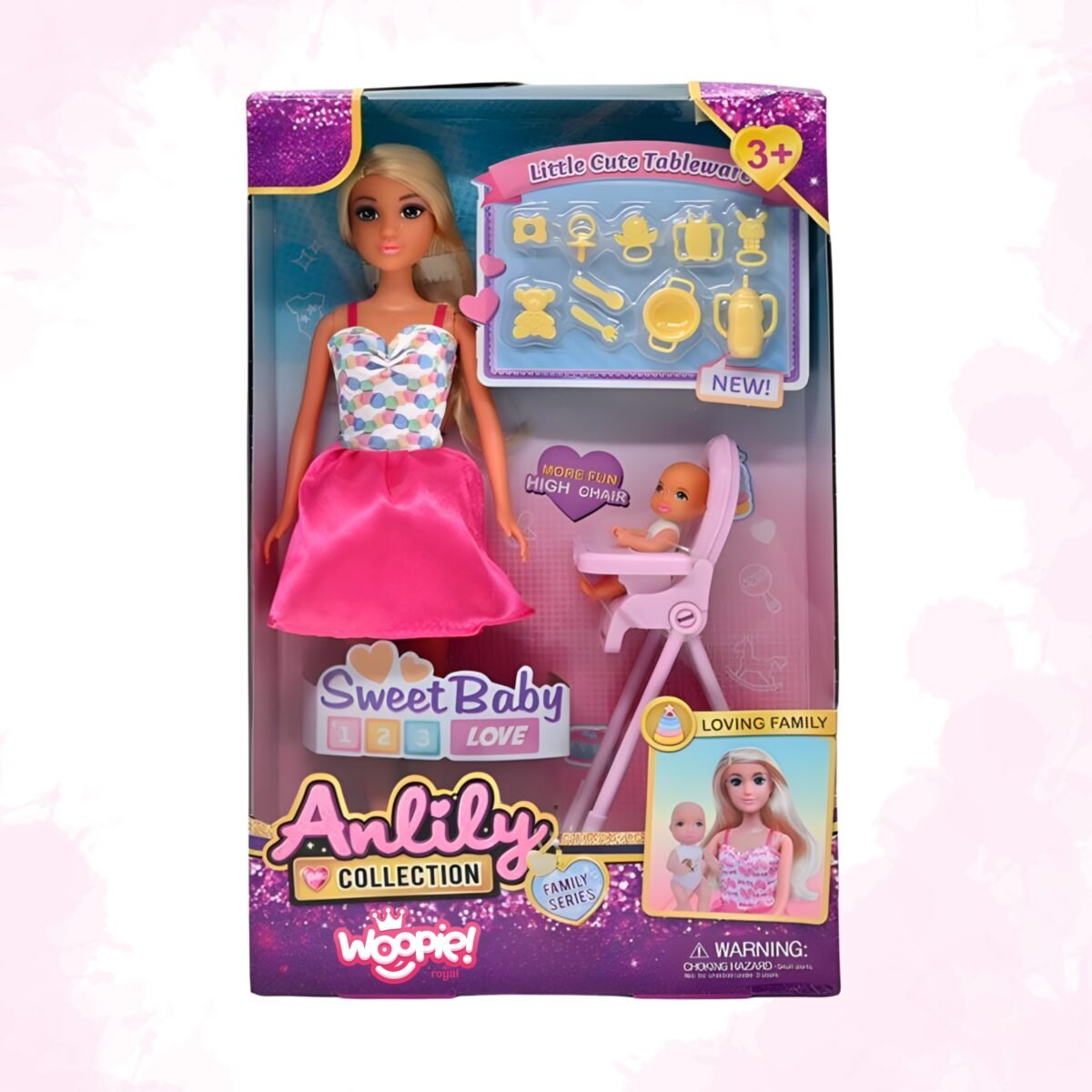 Lėlės su kūdikiu rinkinys, su maitinimo kėdute ir reikmenimis – Paveikslėlis 6