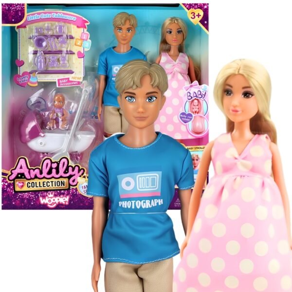 Lėlių šeimos rinkinys su nėščia mama