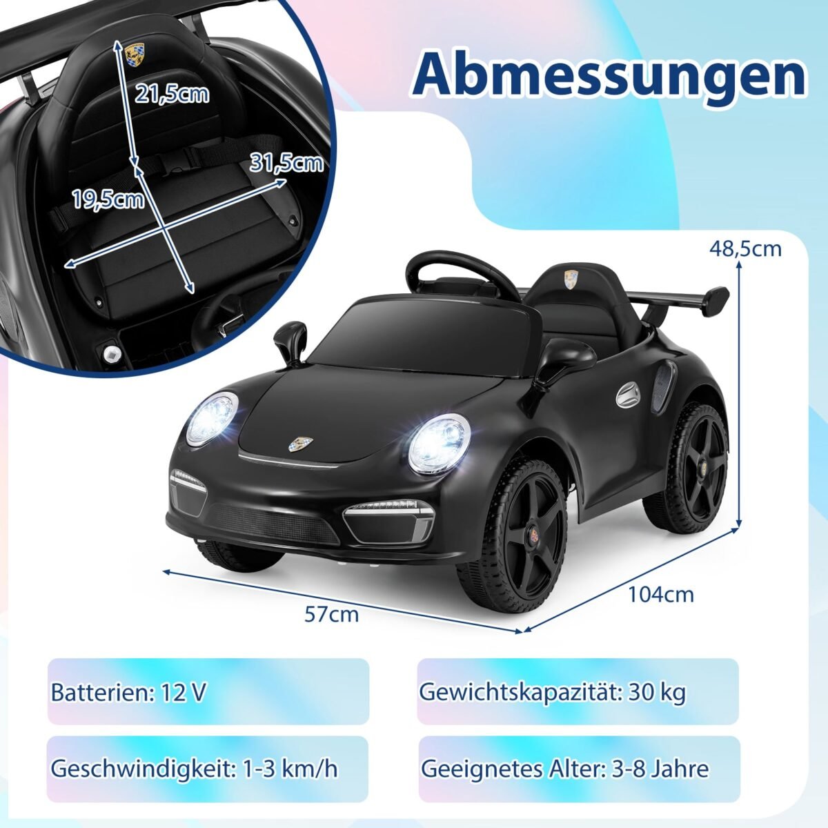 Licencijuotas Porsche elektromobilis vaikams su nuotoliniu valdymu (Juoda)