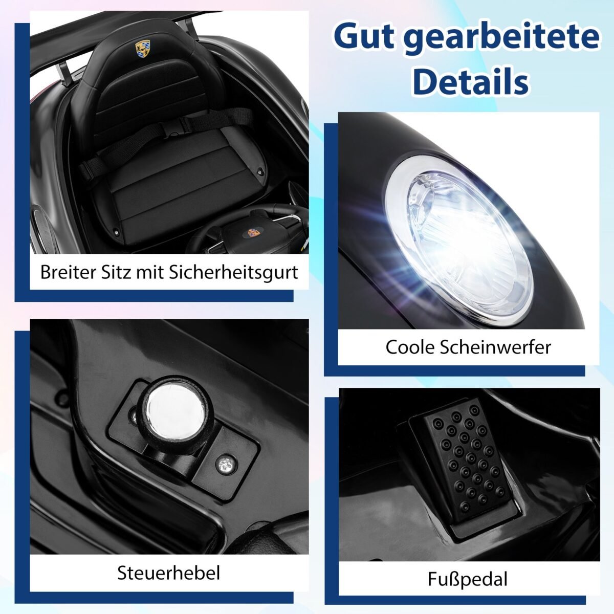 Porsche elektromobilis vaikams su nuotoliniu valdymu (Juoda) – Paveikslėlis 5